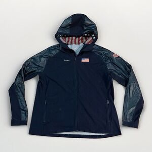 ROKA USA Triathlon Mens Navy Blue Full Zip Hooded Windbreaker Jacket Size XL